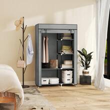 Fabric Wardrobe W/ Shelves Hanging Rail Foldable Wardrobe Light Grey - T0001-01-5955 - View 4