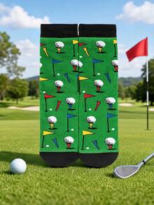2 Pairs Men's Golf Fashion Fun Theme Mid-Calf Socks, Business Casual Sports Daily Versatile, Suitable For Daily Wear, Sports, Gifts - Multicolor - View 6