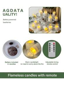 6/12/24pcs Flickering Flameless Candles With Timer And Remote Control, Battery Operated LED Wishing Candles, Smokeless And Odorless, Suitable For Christmas, Halloween, Valentine's Day, Proposal, Wedding, Party, Gift - Transparent-warm Light - View 8