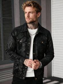 Jaket Pria Model Baru dengan Kerah Lipat untuk Perjalanan Sehari-hari, Cocok untuk Musim Semi/Gugur - Hitam - View 1