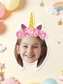 UNICCUT 24/48pcs Customized Unicorn Party Headbands With Photo Stickers, Personalized Face Photo Label Stickers, Birthday Party Decoration, Self-Adhesive - Multicolor - View 13