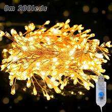 1pc Copper Wire Firecracker String Light, Optional 50/100LED, USB Fairy Lights With Remote Control In Warm White. Perfect For Christmas Tree, Holiday Parties, Indoor Home, Outdoor Garden, Patio, Wedding And Birthday Decoration. - USB Warm White Firecracker Lights - View 14