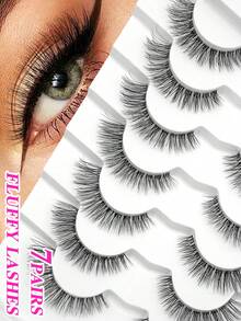 ENCHUW 7 Pairs Natural False Eyelashes Lashes With Clear Band Natural Look Fake Eyelashes Suitable For Parties - Black - View 1