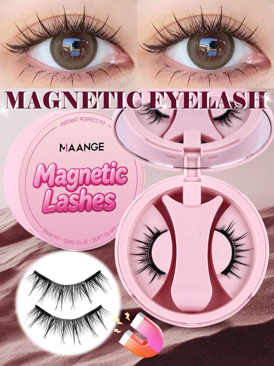 MAANGE 1 Pair Cartoon Magnetic False Eyelashes, Cat Eye Strip Lashes, Portable & Natural & Realistic, Reusable, Strong Magnetic Adhesion, No Glue Or Makeup Remover Needed, Create Natural Lengthening, Curling & Eye-Enlarging Effect, Travel Essential, Gift For Women - Multicolor - View 1