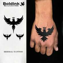 Boldink Non-Permanent Tattoo Technology - Eagle Wearing Crown Mini Tattoo Design, Minimalist And Elegant, Natural Matte Finish, Water-Resistant, Lasts 1-2 Weeks, Easy Application, Looks Great - Black - View 1