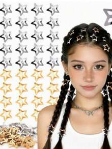 24 buah Jepit Rambut Bintang Logam Emas, Set Aksesori Rambut Bintang 3cm yang Manis dan Elegan, Cocok untuk Wanita, Jepit Rambut Lucu - acak - View 10