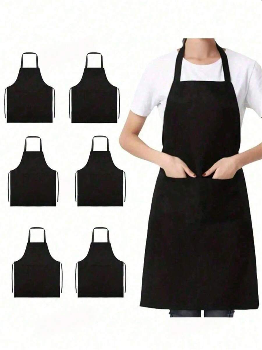 1/3/5/10pcs Celemek Wanita Poliester, Hitam Sederhana dengan Kantong, Pinggang Tebal, Pakaian Kerja Rumah Dapur Modis, Perlengkapan Dapur - MultiWarna - View 1