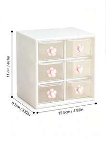 Sweet Style Multi-Compartment Drawer Storage Box, Jewelry And Cosmetic Organizer, Cream White Shell With Delicate Floral Accents, Transparent Drawers For Easy Visibility. Multi-Compartment Design For Categorized Storage Of Hair Ties, Hair Clips, Earrings, Jewelry, And Makeup Tools, Say Goodbye To Desktop Clutter. Compact Design Doesn't Take Up Much Vanity Space, Smooth Sliding Drawers, Combines Aesthetics And Practicality, Perfect Storage Item For Girls' Bedroom Desk, Keeps Small Items Neatly Organized. - Multicolor - View 10