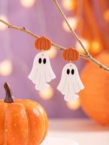 [Halloween Earrings]Cute Pumpkin Ghost Halloween Earrings Ghost Pumpkin Acrylic Pendant Earrings - Style 2 - View 1