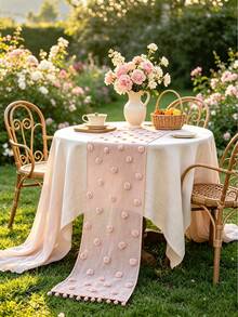 1pc Elegant Lace Table Runner With Fluffy Pom Pom Decor, French Style, Multiple Sizes, Lightweight Rectangular Table Scarf Suitable For Spring/Summer, Holidays, Weddings, Birthdays, Parties, Daily Home Decor - Pink - View 12