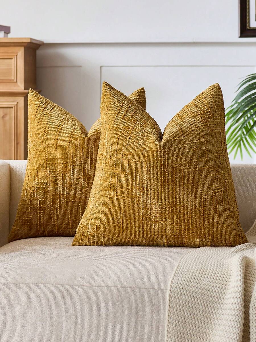 1pc Neutral Chenille Pillow Cover, Soft Textured Decorative Throw Pillow Case, Suitable For Sofa, Bed, Home Decor, 45 X 45 Cm - Yellow - View 1