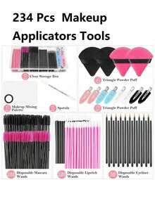 428/214pcs Disposable Makeup Tools Set, Includes Palette, Eyelash Brush, Lip Brush, Hair Clips (Random Color) And Storage Box. This Set Covers Various Makeup Brushes And Makeup Tools. - Multicolor - View 2