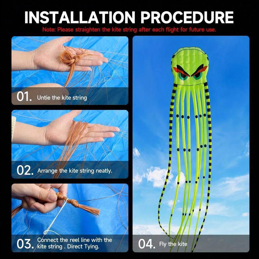 3D 8m Octopus Kite, 4-Color Large Animal Soft Kite, Outdoor Inflatable Adult Kite, Easy To Fly And Tear-Resistant, Holiday Gift, Suitable For Ages 14 And Up And Adults