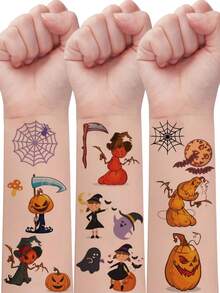 30Sheets Halloween Temporary Tattoo Stickers: 200+ Spooky Pumpkin Faces, Bats, Spiders, Ghosts Patterns - Waterproof, Long-Lasting For Festive Party - Multicolor - View 2