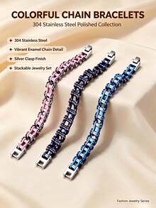 1 pieza Brazalete de cadena de motocicleta de acero de titanio ancho vintage, brazalete de metal minimalista, unisex, multicolor, adecuado para uso diario, fiesta y regalo de vacaciones, accesorio de otoño, accesorio de Halloween - Pulsera exquisita y elegante - Ver 1
