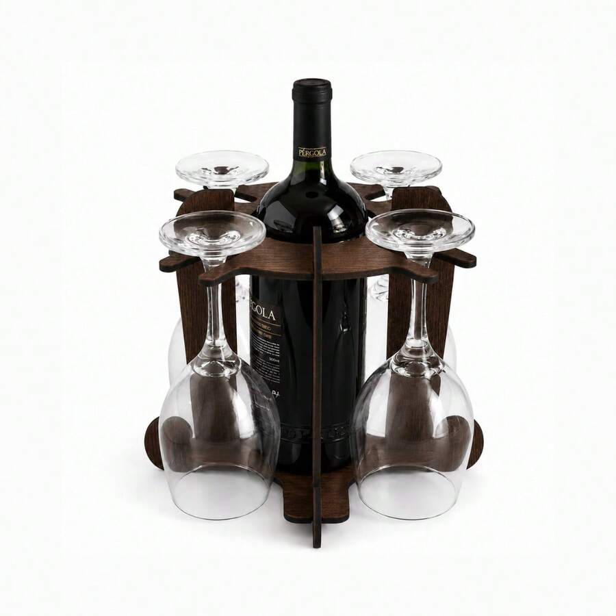 Adega de Vinho com Suporte para 4 Taças em MDF 4 mm Várias Cores para Bancada Mesa Jantar Festa e Presente