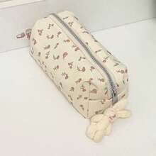 Cream Cherry Ditsy Floral Pencil Case, Large Capacity Makeup Bag, Minimalist Design - Single Piece - View 5