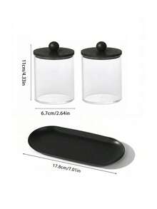 1/2pcs Transparent Bathroom Storage Canisters With Lids And Black Tray, Cotton Swab And Dental Floss Holder, Suitable For Vanity Countertop - Multicolor - View 13