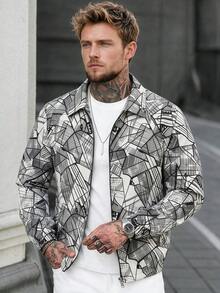 Men's Spring/Autumn Fashion Casual Jacket, Raglan Sleeve Minimalist Versatile Lapel Outerwear - Grey - View 2
