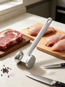 Aluminum Alloy Double‑Sided Meat Tenderizer. Concave‑Convex Dual‑Sided Design For Tenderizing Meat. Labor‑Saving Long Handle With Hanging Hole, Sturdy & Durable, Easy To Clean, Ideal Helper For Kitchen Meat Marinating. - Multiple Specifications - View 6