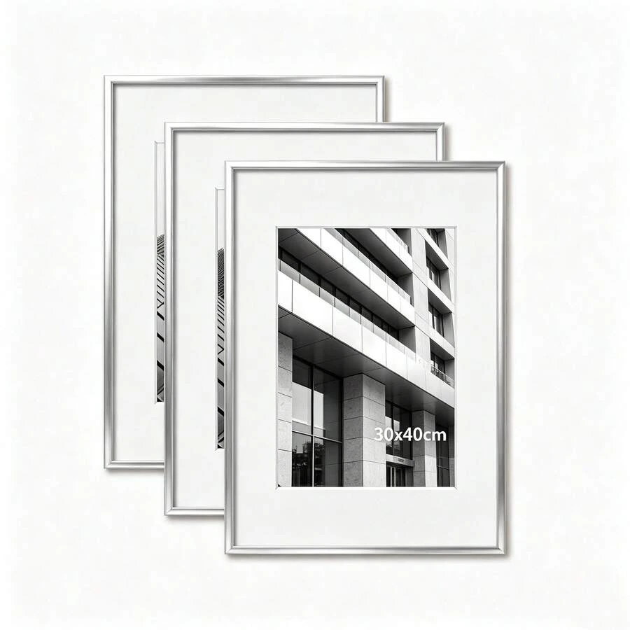 Mosearon 1pc/2pcs/3pcs/4pcs A3 Photo Frame, Classic Silver Rectangular 30x40cm Picture Frame, A4 Photo Frame, Poster Frame, No Mat, Suitable As Vacation Gift For Friends And Family, Can Be Hung Horizontally Or Vertically