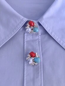 1pc / 2pcs Elegant Multicolor Turquoise Flower Design Button Covers, No-Sew Shirt Button Covers, Decorative Buttons, Fashion Crystal Cufflinks - Multicolor - View 1