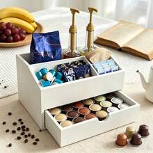 IDUK 1PC Wooden Coffee Capsule Storage Drawer, Suitable For Home Kitchen, Cafe Bar Display - White - View 1