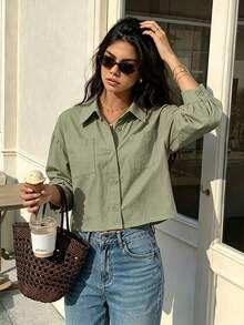 Women Blouses & Shirts - Dark Green - View 1