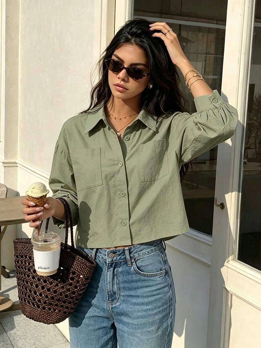 Women Blouses & Shirts - Dark Green - View 1