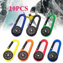 5/10pcs Outdoor Compass Carabiner Mini Camping Keychain, Hiking Backpack Clip With Compass And Thermometer, 3-In-1 Mini Compass Carabiner Outdoor Hiking Survival Keychain - Multicolor - View 2