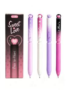 4/1pc Pink Heart-Shaped Retractable Gel Pens, Cute ST Nib, Best Friend Gift Study Pen, Pink Heart Element Stationery - Multicolor - View 8