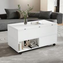 Height-Adjustable Coffee Table, 3-In-1 Multifunctional Living Room Table With Wheels, 4 Drawers, Coffee Table, For Living Room, Home Office, Convertible Into A Dining Table, White, 100x50x52cm - White - View 1