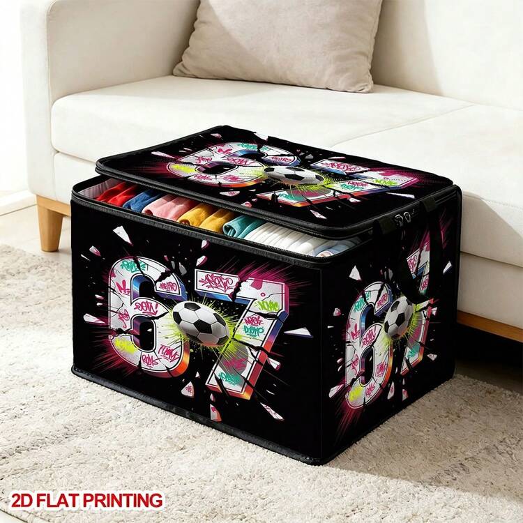 Graffiti Number 67 Football Broken Effect Print Squeezable Storage Box - Squeezable Storage Box With Zipper Flap, Foldable Box Suitable For Book Organization, Underbed Storage, Office And Home Organization, Squeezable Stress Relief Pattern Gift, For Underbed Storage - Multicolor - View 12