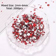 2mm-3mm-4mm-5mm-6mm Mixed Size 1440 Pieces/2000 Pieces/Pack Resin Rhinestone Color Non Heat Fixed Flat Back Adhesive Flash Foaming Rhinestone Jelly Beads For Mugs, Bottles, Rollers, Phone Cases, Handmade DIY Jewelry Accessories - Mixed Size - View 33