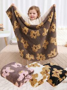 momscare 1pc Baby Blanket With Bear Pattern, Suitable For Daily Use, Blanket Towel, Autumn/Winter Style, Perfect For Travel - Multicolor - View 3