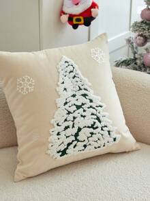 LCUHPCL 1件冬季氛圍聖誕樹雪花3D刺繡枕套，適用於臥室、客廳、沙發、日常使用、派對及各種環境 - 米色 - 查看 9