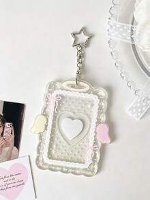 New Minimalist Design Girl Heart Transparent Angel Polka Dot 3-Inch Card Holder, Idol Photo Card Storage Pendant With Wavy Lace Bow, Fan Card Protective Sleeve Keychain, INS Style Angel Wings Acrylic Hard Card Holder, 3-Inch Small Card Film Card Sleeve, Student Pendant Cover - Multicolor - View 7