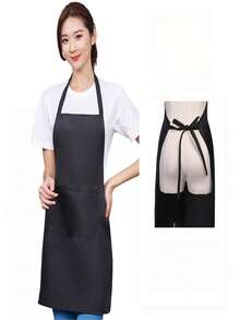 1/3/5/10pcs Celemek Wanita Poliester, Hitam Sederhana dengan Kantong, Pinggang Tebal, Pakaian Kerja Rumah Dapur Modis, Perlengkapan Dapur - MultiWarna - View 4