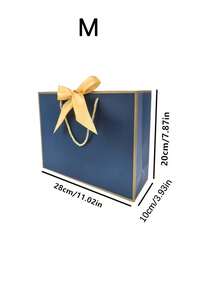 Gift Set For Her/Him 1pc/2pcs, Includes Gold Ribbon, Tissue Paper And Blue Gift Bag, Blue Gift Bag With Gold Trim And Handle, Paper Gift Bag, Shopping Bag, Gift Bag With Bow Ribbon, Suitable For Wedding, Birthday, Valentine's Day, Christmas - Multiple Styles - View 7