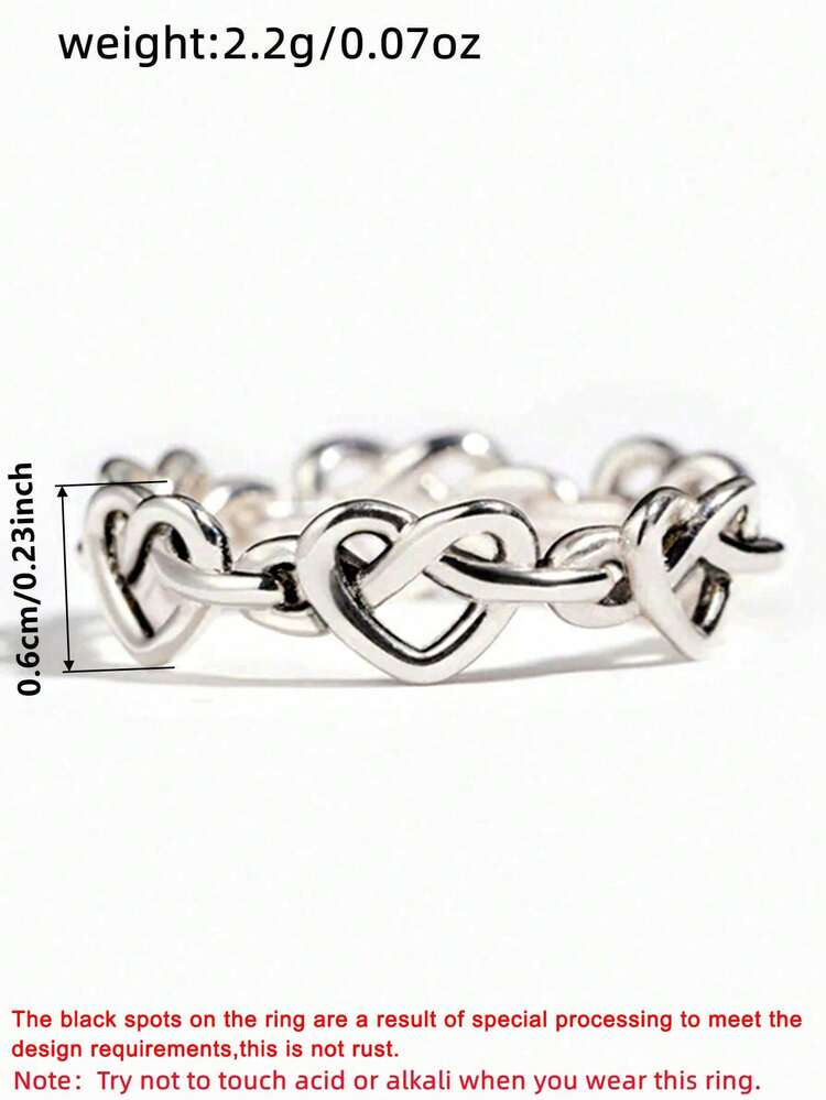 1pc Elegant Heart-Shaped Ring, Suitable For Women, Ideal For Engagement, Anniversary, Party, Valentine's Day And Other Occasions - Silver - View 8