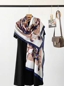 1PcVintage Chain Print Large Scarf, Soft Faux Cashmere Warm Shawl Wrap, Retro Old Money Style Fashion Neck Scarf For Women - Multicolor - View 3