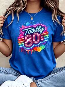 Camiseta de fiesta retro neón totalmente de los 80 para mujer, camiseta gráfica vintage de moda de los años 1980, top casual de verano, 220g playeras - Azul - Ver 1