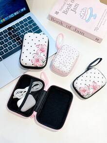 Floral Print Hard Shell Storage Case, Portable Zipper Electronic Accessories Organizer Pouch With Hand Strap, Protective Carry Bag For Earbuds, Cables, Makeup Cosmetics - Multicolor - View 4
