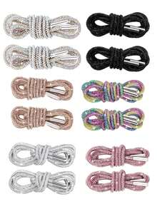 2pcs 120cm Luxury Rhinestone Shoelaces, Round Rhinestone Shoelaces/Hat Rope, Fashionable Shiny, Crystal Drawstring Athletic Shoelaces, Suitable For Sneakers - White - View 1