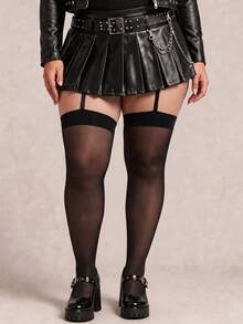 Women's Garter Style Pantyhose, Black Sheer Tights With Suspender Effect, Gothic Fashion Stockings - Black - View 6