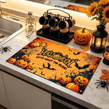 1pc Dish Drying Mat, Coffee Machine Mat, Halloween Theme Dish Drying Mat, Absorbent And Quick-Drying, Suitable For Dining Table And Kitchen, Creative Pumpkin And Bat Pattern, Atmospheric Tabletop Decor Mat, Holiday Item To Keep Countertop Clean, Multi-Purpose Drying Mat, Home Gift, Tabletop Decoration - XYLSD-982 - View 4