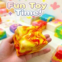 1pc Square Squeeze Toy, Realistic Cheese Cube Shape, Soft And Non-Rebounding, Silky And Malleable Texture, Press And Knead To Release Stress, Home Office Leisure Stress Relief Tool, Suitable For Children And Adults, Fun Healing Gift, Random Color - Multicolor - View 2