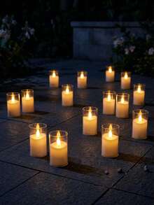 6/12/24pcs Flickering Flameless Candles With Timer And Remote Control, Battery Operated LED Wishing Candles, Smokeless And Odorless, Suitable For Christmas, Halloween, Valentine's Day, Proposal, Wedding, Party, Gift Giving - Transparent-warm Light - View 5
