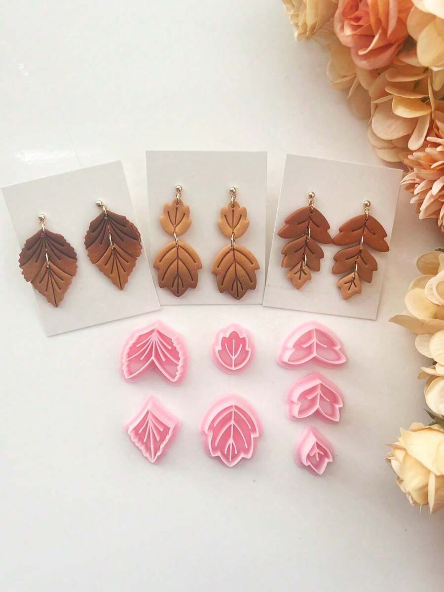 Autumn Leaf Polymer Clay Cutters, Embossed Fall Foliage Molds, Handmade Dangle Earring Charms, DIY Seasonal Jewelry Craft Supplies