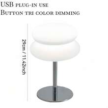 1pc Plastic Bauhaus Style Table Lamp - Adjustable Light, USB Interface, Double-Layer Bread Shape, Button Control, Suitable For Living Room/Dining Room/Bedroom Bedside LED Table Lamp - White - View 3